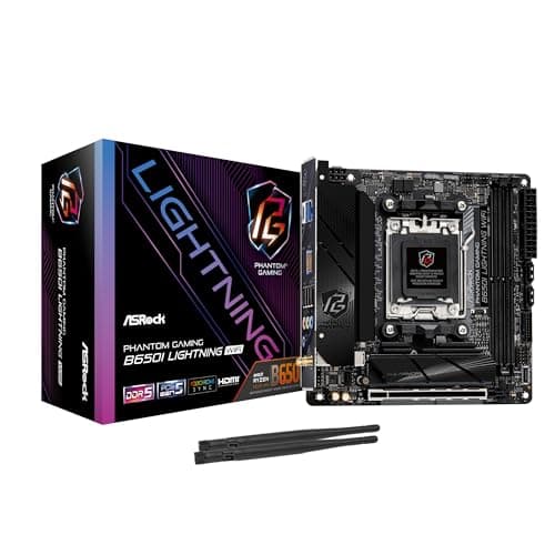 ASRock B650I Lightning WiFi AMD AM5 Mini-ITX Motherboard, Supports AMD Ryzen 9000/8000/7000 Series Processors, DDR5 7200+ (OC), PCIe 5.0 M.2, 2.5G LAN, WiFi 6E, 8+2+1 Power Phase